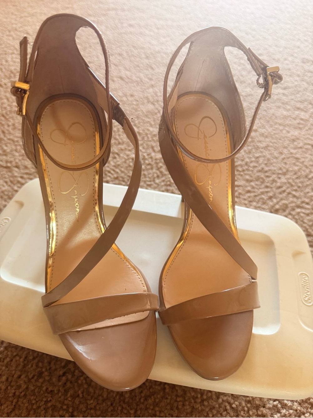 Jessica Simpson Tan Crisscross Strap Heeled Sandals